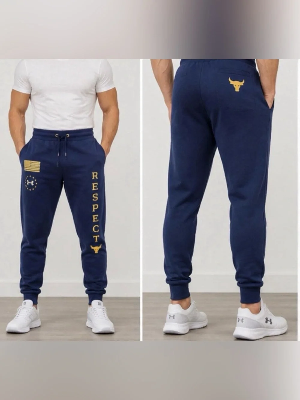 Under Armour navy blue/gold Respect joggers Freedom X Project Rock